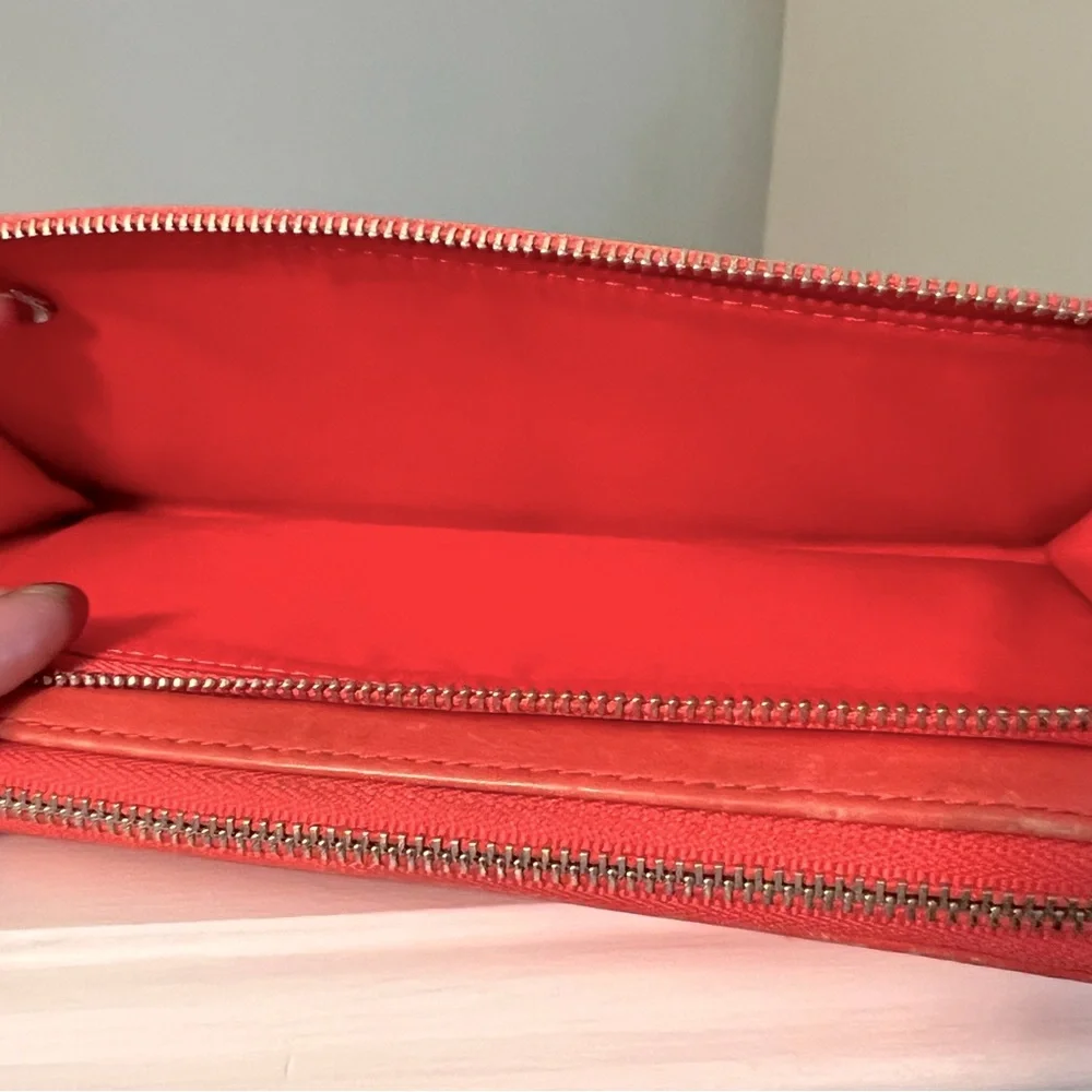 Coach Perforated Coral Zip Wristlet Wallet
